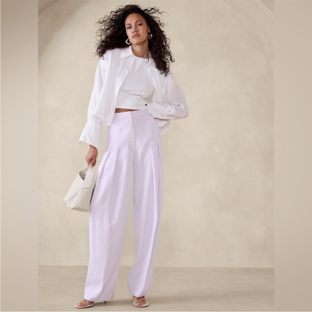 NWT Banana Republic Violet High-Rise Pleated Viscose Twill Pant 8 LONG 📰